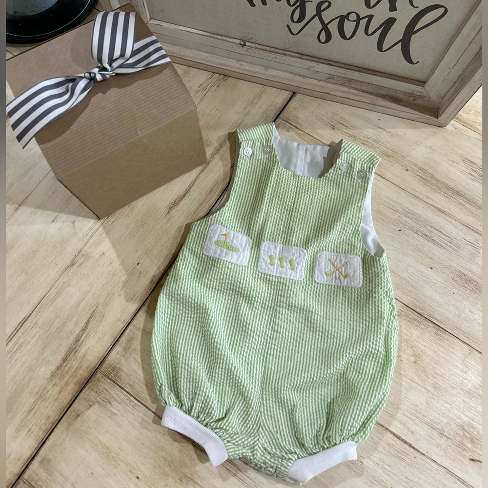 Green Seersucker Baby Romper